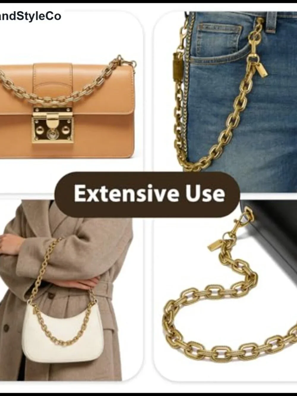 Vintage Gold Metal Chain Charm for Handbag Wallet Keychain